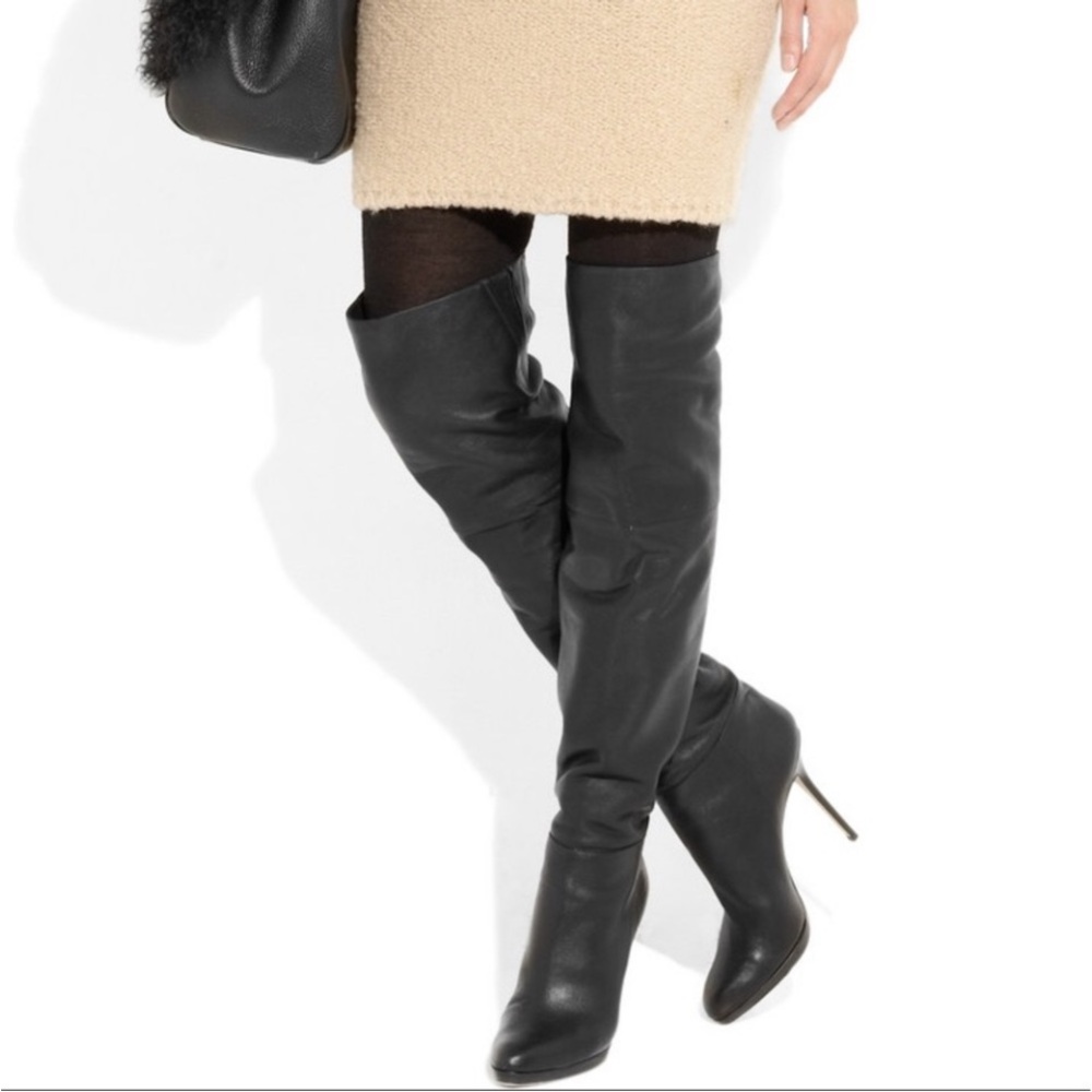 NEW JIMMY CHOO Grainy Calfskin Hayley 100 Over The Knee Boots 36.5 Black